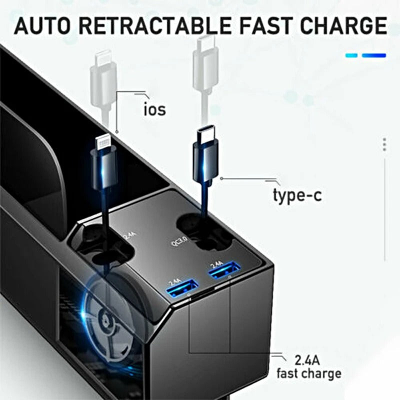 CAR SEAT GAP FILLER ORGANIZER WITH 2 USB PORTS AND 3 CHARGING CABLES - La-Mejor Shop